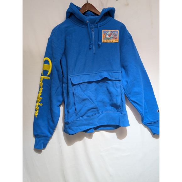 Champion x‎ Super Mario Bros Reverse Weave Heavyweight Blue Zip Hoodie L Manorak - Picture 2 of 9